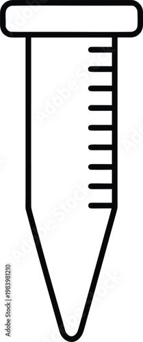centrifuge tube conical bottom flat cap volume marks line art vector illustration on transparent background