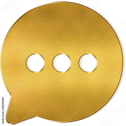 Golden chat bubble with ellipses typing symbol for premium messaging interface and luxury social media support