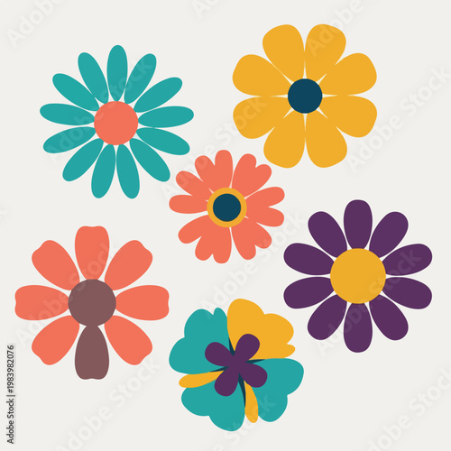 Colorful flowers in different shapes.