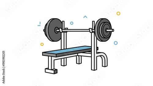 Standard weightlifting bench press equipment with a loaded barbell in a professional fitness gym for strength training workout.