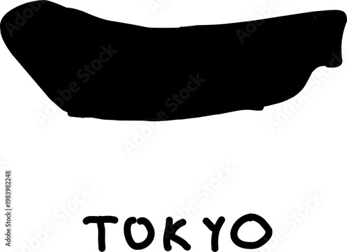 Black silhouette of a reclining dog above TOKYO text, minimal monochrome design on white background symbolizing calm, identity, and modern branding style.