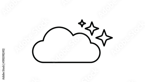 Simple black outline icon of a fluffy cloud with three twinkling stars representing night time or clear weather on a white background.
