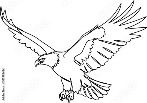 An eagle soars through the air with wings spread wide.