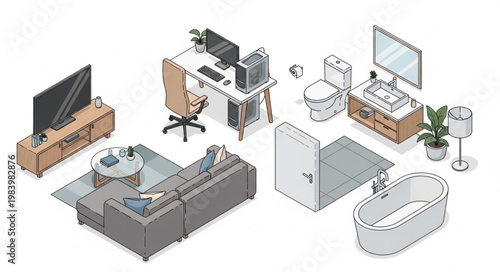 Isometric Home Interior Furniture and Fixtures Collection.
