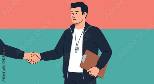 A sport coach gives training advice to an athlete in a meeting.