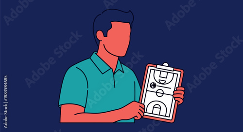 A sport coach giving training advice with a clipboard in office