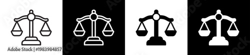 Law Line And Glyph Icon In Black White Background    