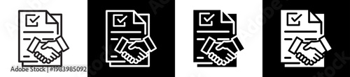Agreement Line And Glyph Icon In Black White Background    