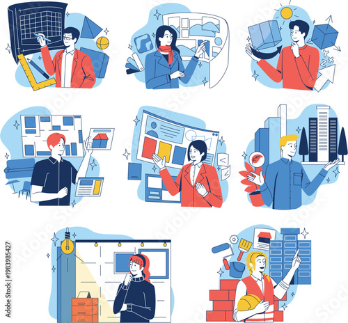 Architecture and Interior Design Professional Characters — Flat Vector Illustration Collection