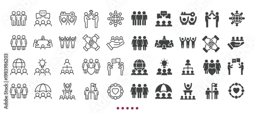 Community icons collection. Multi series icons. Line and glyph solid web icons collection