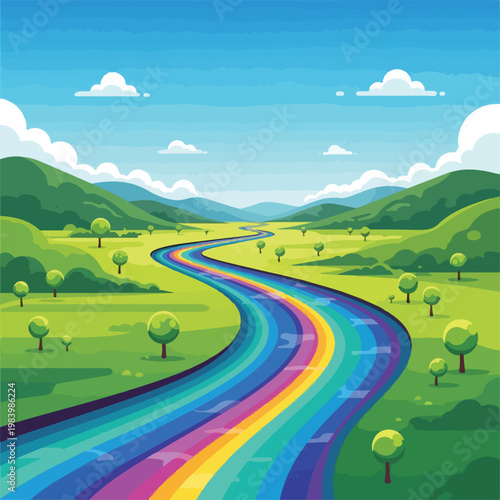 Colorful Rainbow Road Stretching Forward.