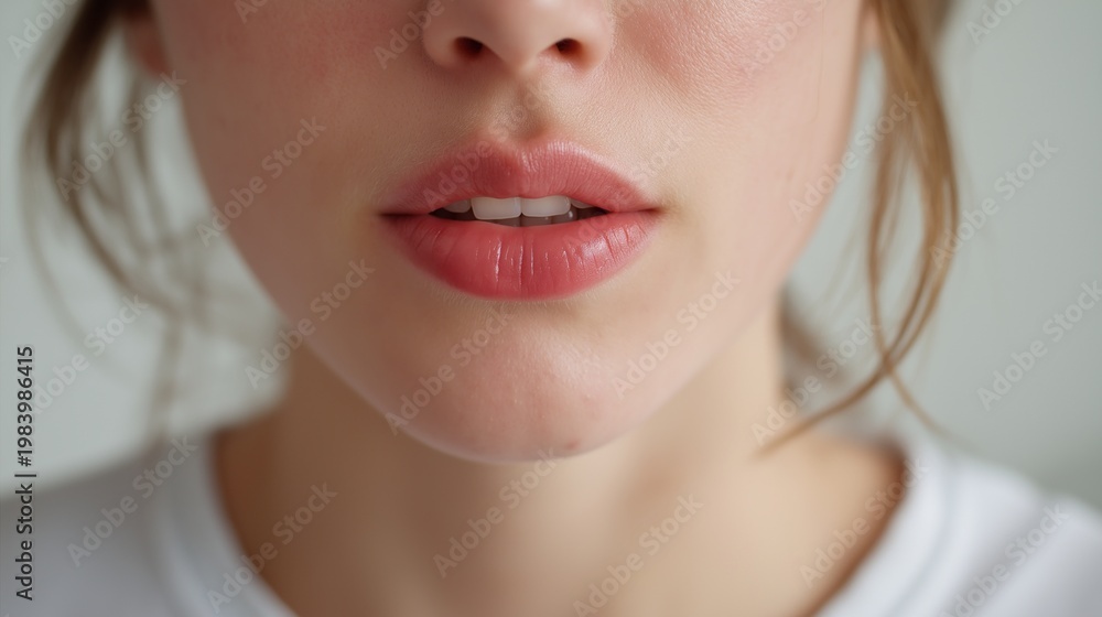 Fototapeta premium Soft lips slightly parted, natural skin tone