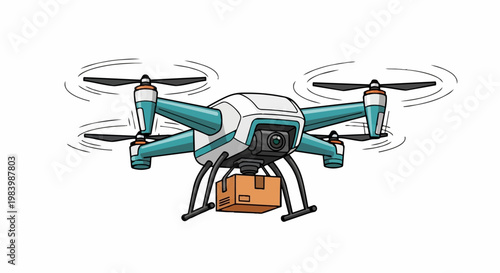A cartoon character vector illustration of a drone carrying a bag, depicting an outdoor recreational activity.