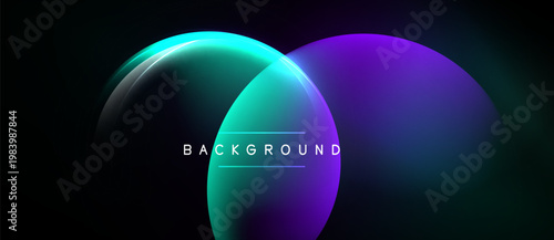 Abstract design features overlapping colorful circles. Gradient shades transition from teal to purple. Dark background enhances vibrant hues. Simple text reads background.