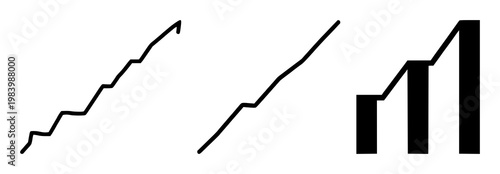 Stock candlestick chart icon set with upward trend silhouette against white backdrop featuring finance, trading, markets with line art and minimalist design