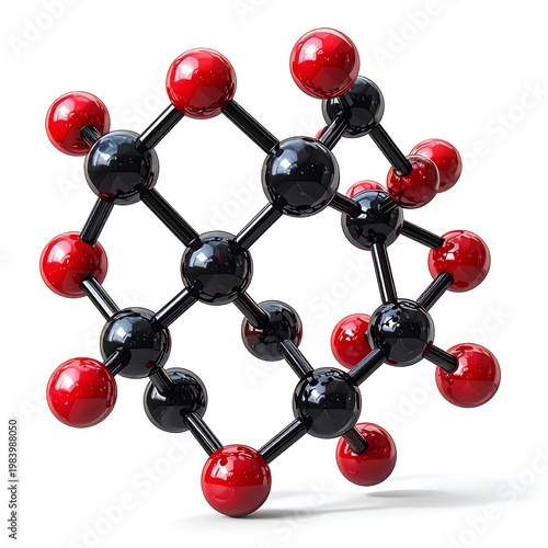 3D-rendered illustration of a molecular structure in black and red