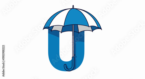 A blue letter 'U' is protected by an open blue and white umbrella, symbolizing security and protection.
