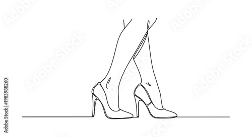 elegant woman legs in high heels walking fashion concept continuous line art
