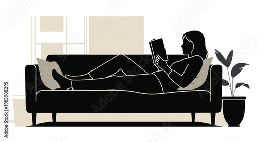 A smiling woman enjoys a casual lifestyle while sitting on a sofa in a modern living room interior, relaxing with her laptop and enjoying some leisure time at home
