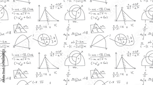 Hand drawn mathematical formulas graphs and diagrams on white background mathematics equation