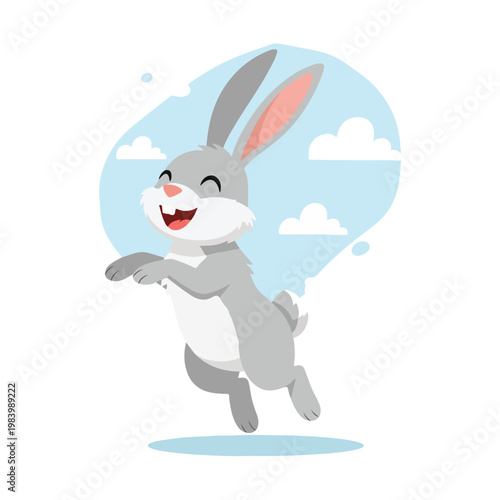 Happy cartoon rabbit jumping with joy.