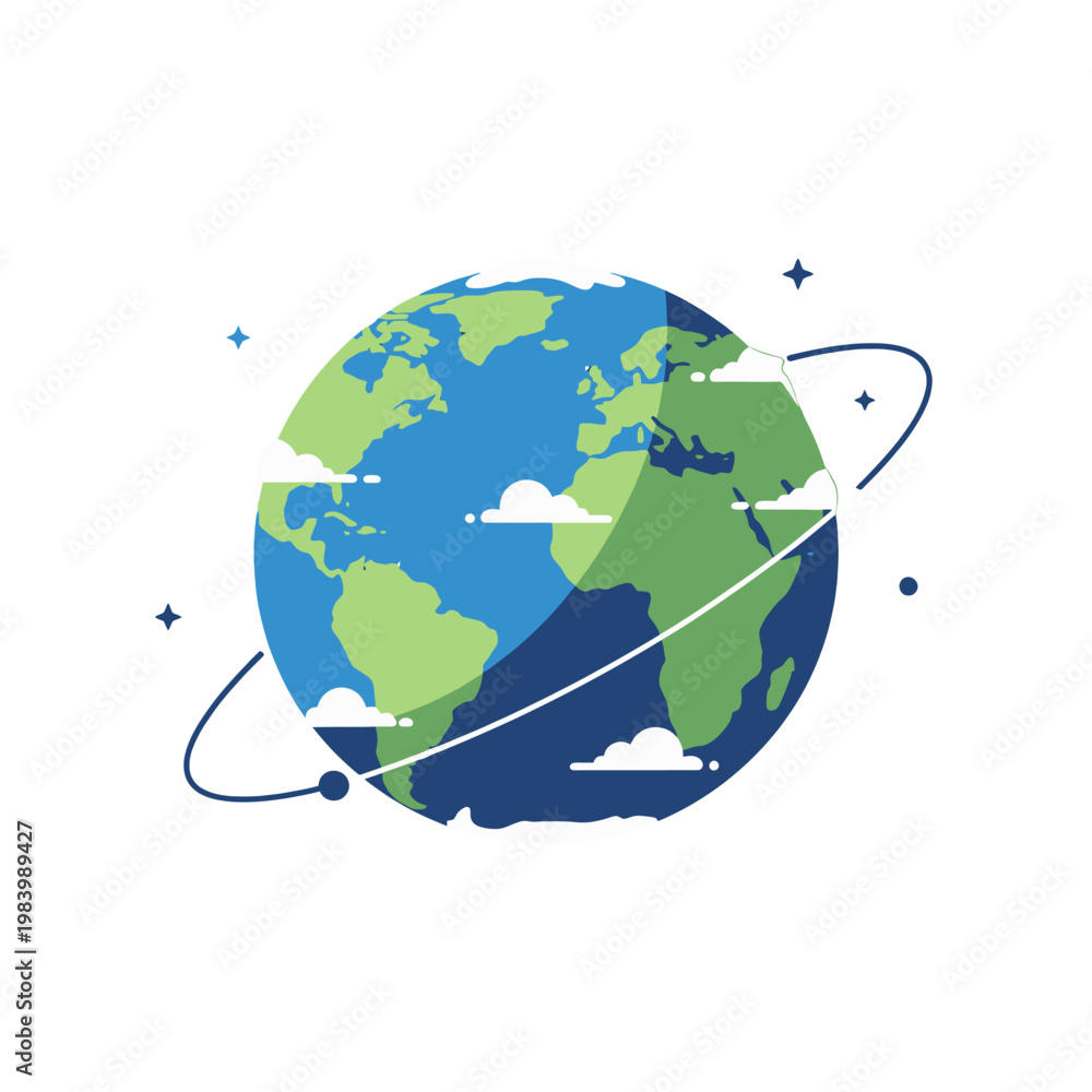 Fototapeta premium Stylized planet with clouds and orbital path
