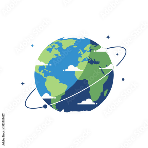 Stylized planet with clouds and orbital path