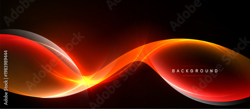 Abstract dynamic lines, vibrant redorange glow. Dark background creates dramatic visual effect. Smooth curves suggest movement, energy.
