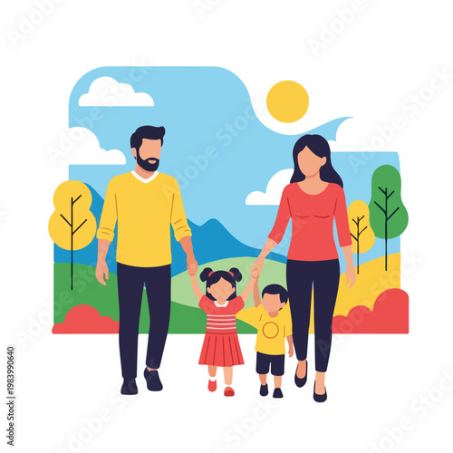 Happy Family Holding Hands Together.