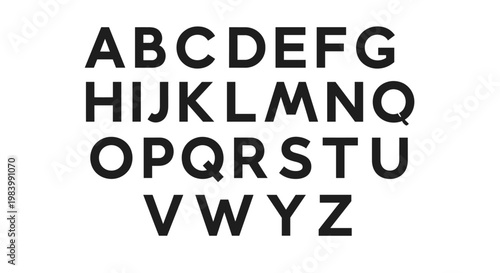 A clear, bold, black sans-serif font displays the English alphabet in uppercase letters, arranged in rows.