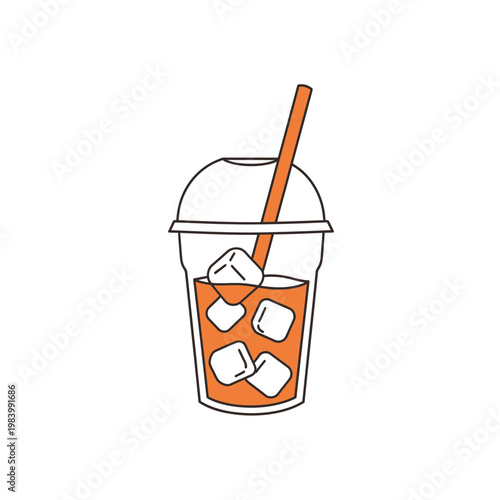 Iced orange beverage in plastic cup with dome lid vector illustration