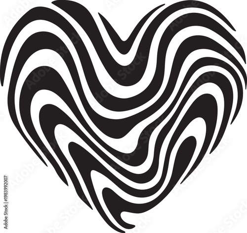 Black and white heart shape with wavy lines