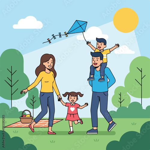 Happy family playing in the park.