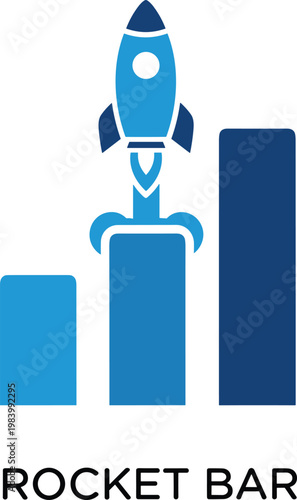 Rocket launch bar chart illustrating rapid business growth and startup success with increasing progress and future potential.