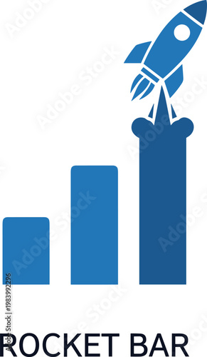 Rocket launch bar chart showing rapid business growth and startup success with increasing progress and future potential.