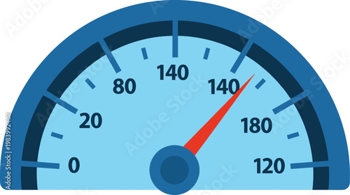 Speedometer showing high speed measurement indicator gauge dial numeric values indicating fast progress.