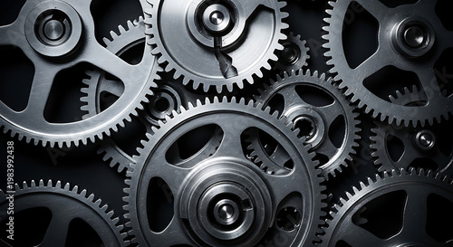 A close-up of interlocking metal gears