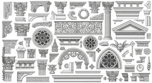 Collection of Architectural Elements and Ornate Designs.