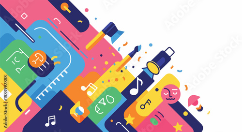 Colorful smartphone icons and symbols.