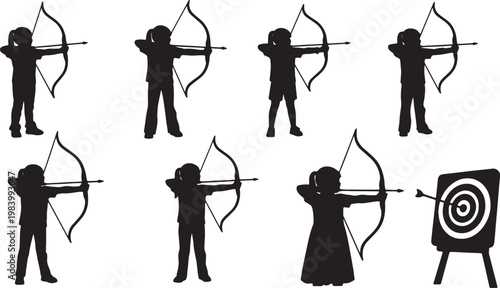 Tableau sur toile Kids Practicing Archery Sport