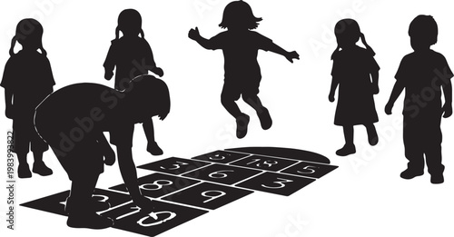 Kids Drawing Hopscotch with Chalk