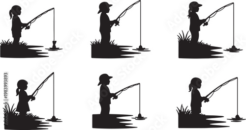 Children Fishing with Rods and Reels