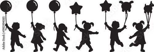 Children Holding Balloons Celebration