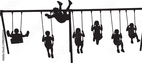 Kids Swinging on Playground Swings Set