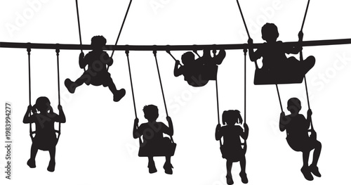 Kids Swinging on Playground Swings Set