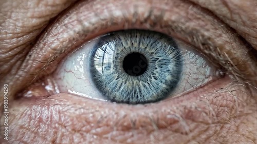 Wise Elderly Blue Eye Macro Close Up
