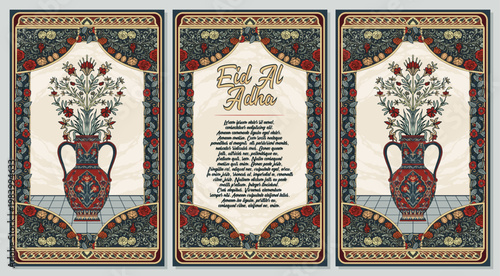 Elegant Persian Floral Frame with Roses and Olive Leaves for Eid al Adha Invitation Template