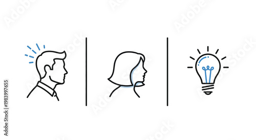 Business Partnership and Creative Idea Generation with Professional Team and Lightbulb Concept