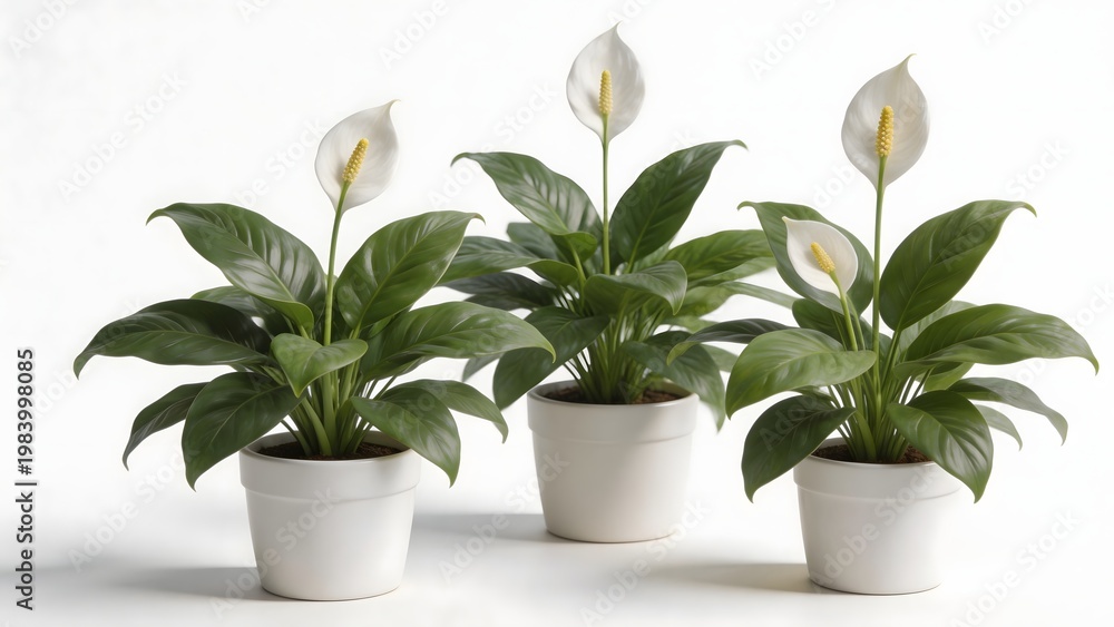 Fototapeta premium Three potted peace lily plants