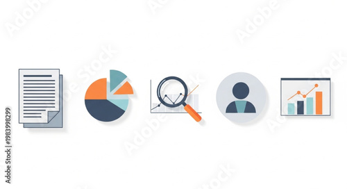 Business Analytics Icons Representing Data Analysis and Growth.